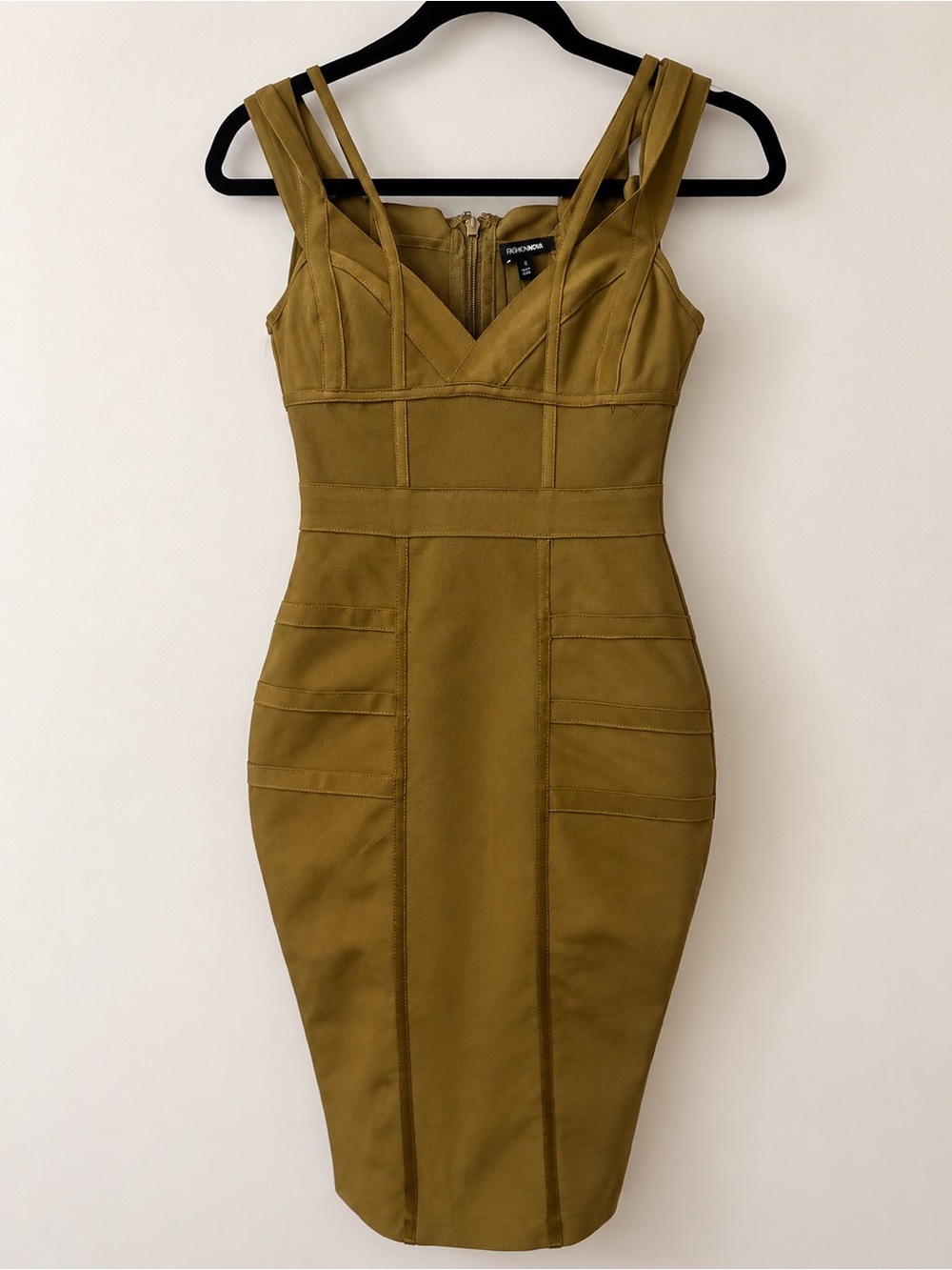 Fashion Nova Olive Green Bandage Bodycon Midi Dress – Size Small – Worn Once